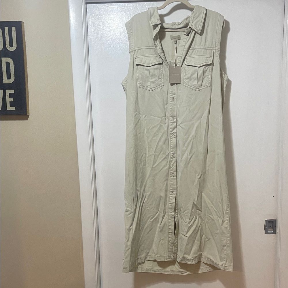 Thread & Supply Sleeveless Button-Front Midi Dress in Cream